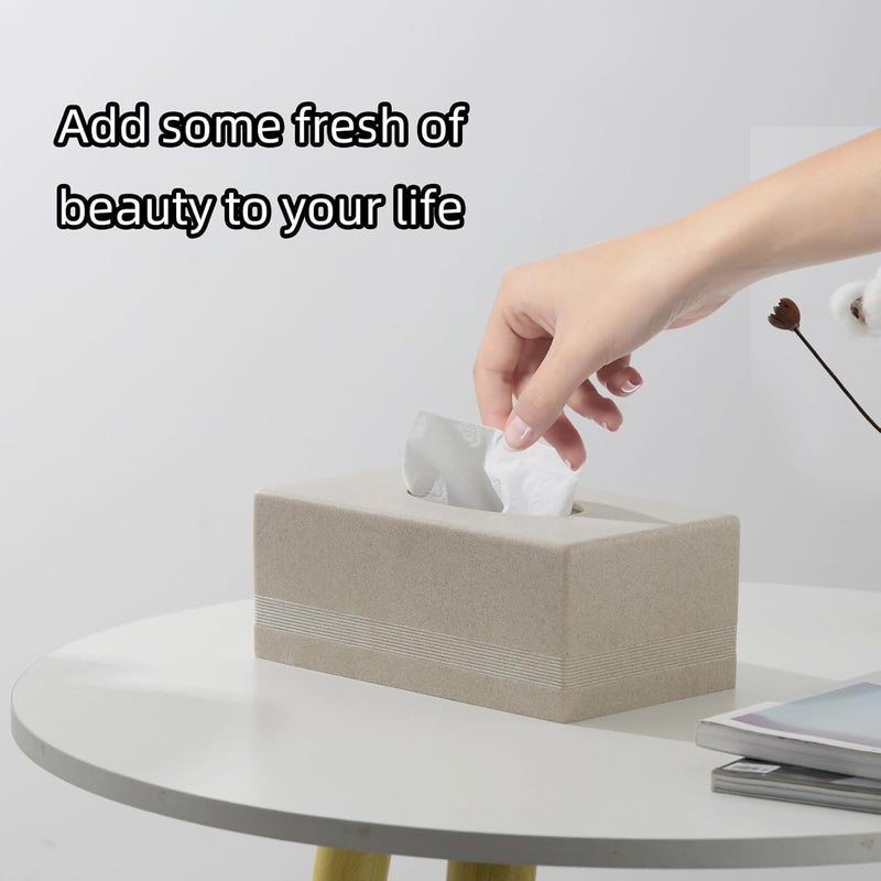 Haocoott Tissue Box Cover Rectangle, Resin Facial Tissues Holder Covers Rectangular Toilet Paper Holder Case Dispenser Home Decorative for Bathroom Kitchen Bedroom Living Room Office (Beige) - Image 2